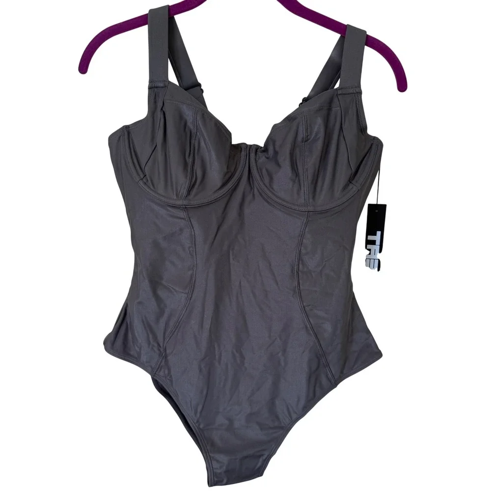 TA3 Lifty Swimsuit XL Short B/C Pewter‎ Gray Corset Back One Piece NWT Snatched